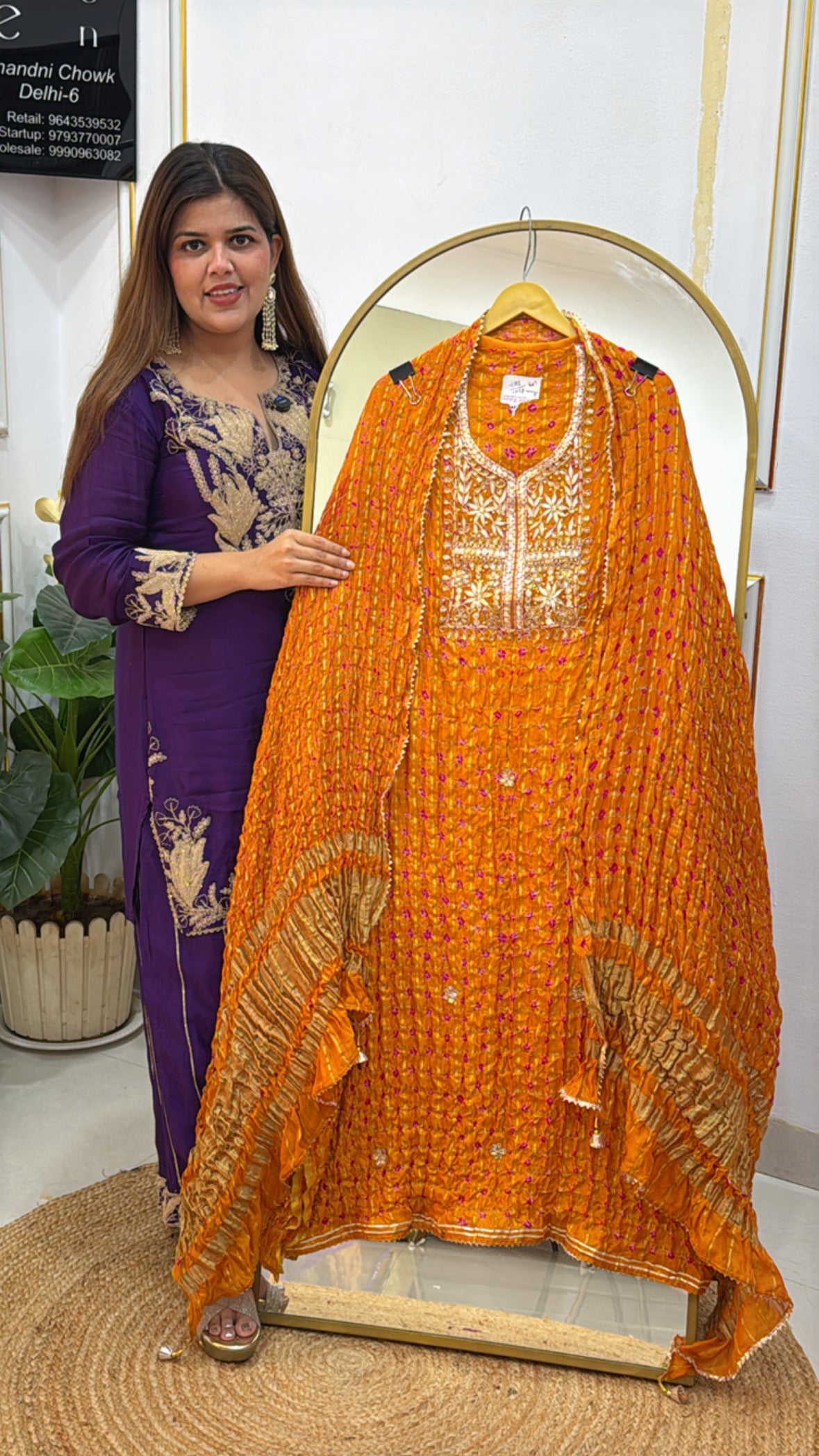 hot seller crushed bandhani silk material with hand gota work along with crushed bandhani dupatta GF 460